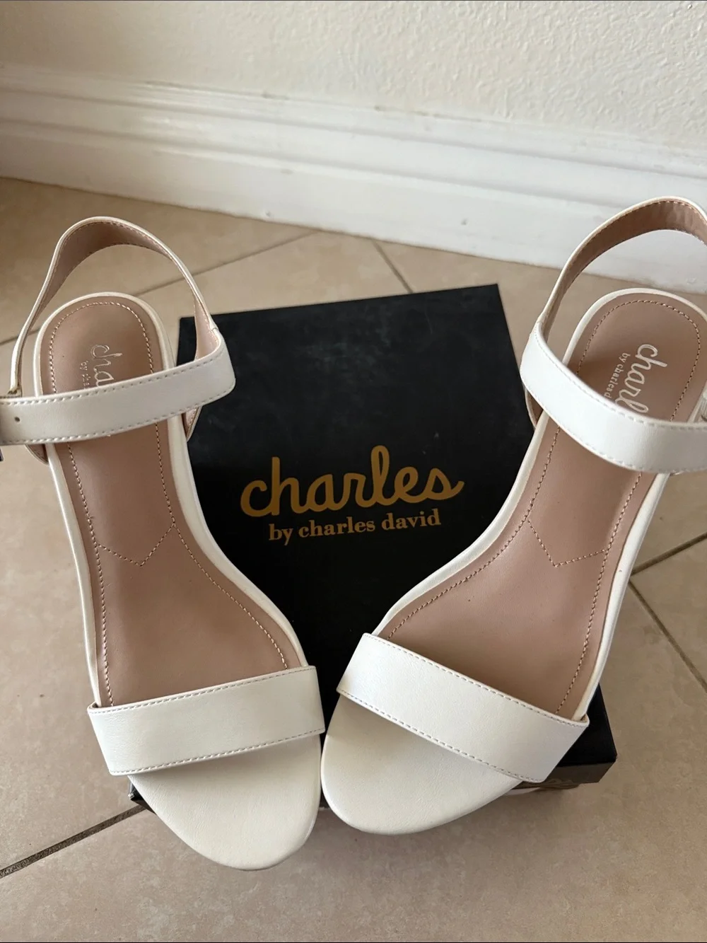 New Charles by Charles David White Cork Wedge Sandals